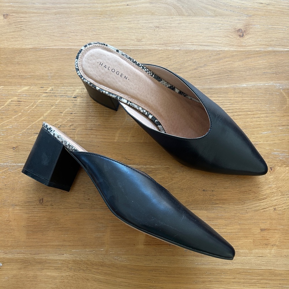 Halogen Black Pointed Mule Heels